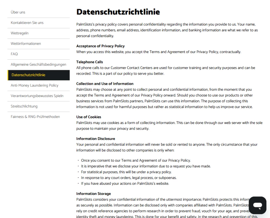 Palmslots Spielerdaten